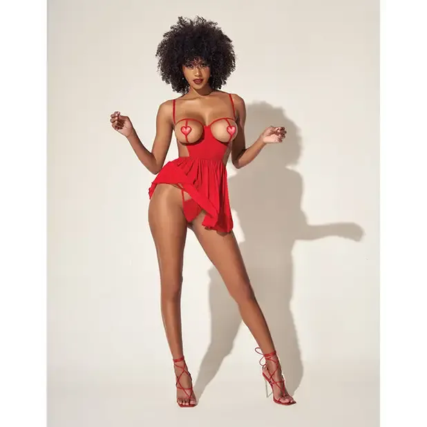 Anal Heart Open Cup Babydoll Gstring Red Mapale