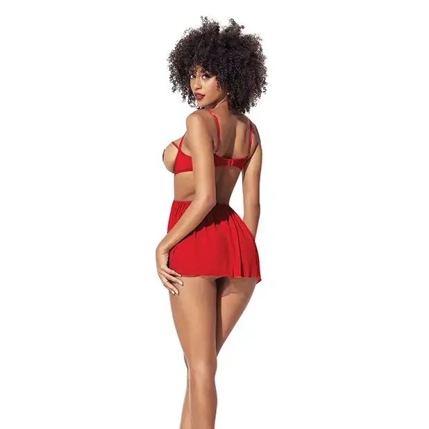 Anal Heart Open Cup Babydoll Gstring Red Mapale