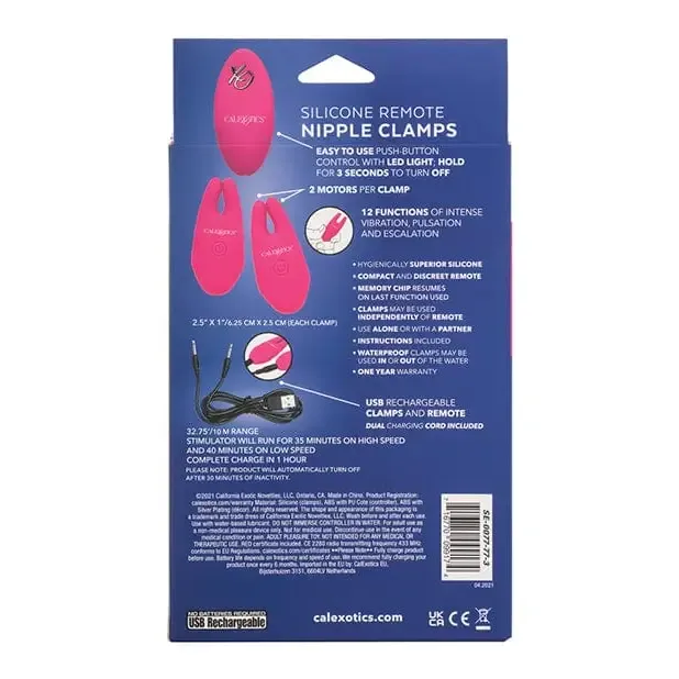 CalExotics Silicone Nipple Clamps Wremote Female Sex Toys CalExotics Silicone Nipple Clamps Wremote Female Sex Toys
