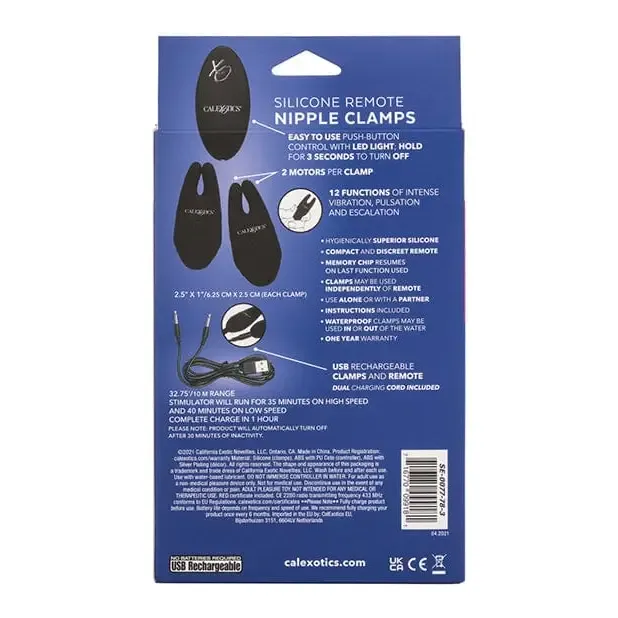 CalExotics Silicone Nipple Clamps Wremote Female Sex Toys CalExotics Silicone Nipple Clamps Wremote Female Sex Toys