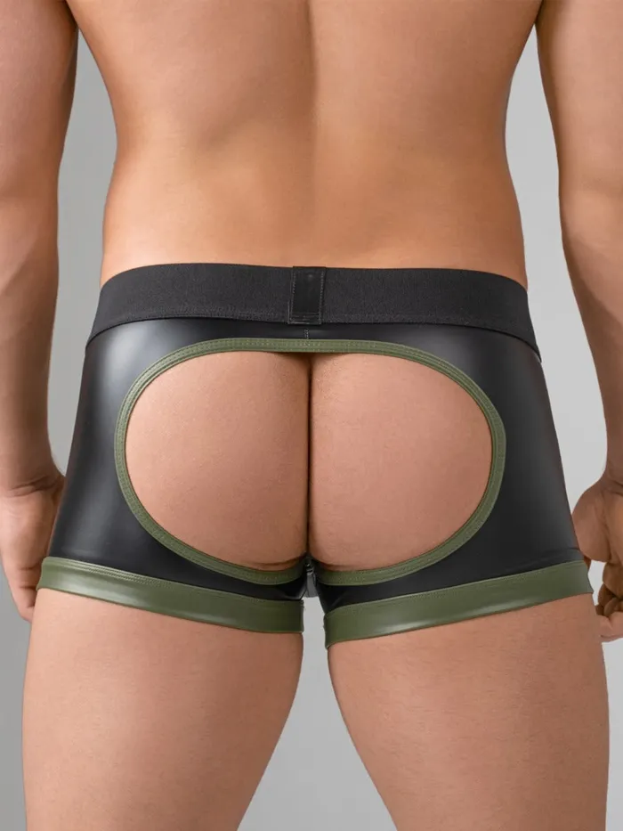 Female Sex Toys HonourSkintwocom Trunk Shorts with Open Rear in Black Green