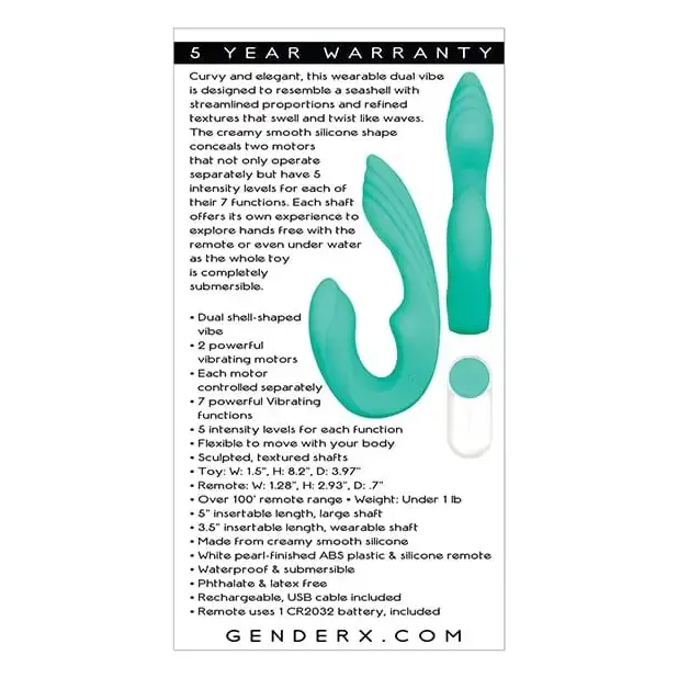 Gender X Vibrators Gender X Teal Strapless Seashell Dual Vibe Gender X Vibrators Gender X Teal Strapless Seashell Dual Vibe