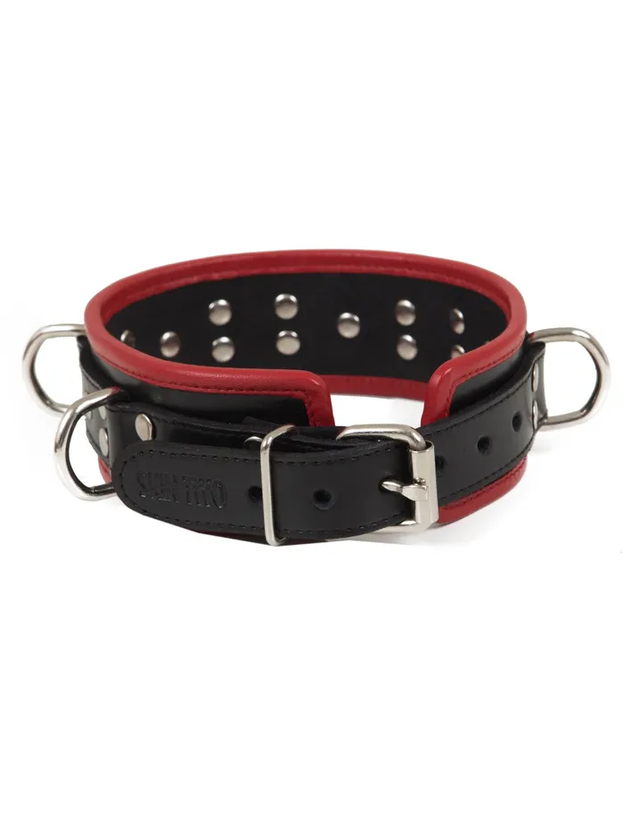HonourSkintwocom Restraints Black Red Leather Five DRing Collar