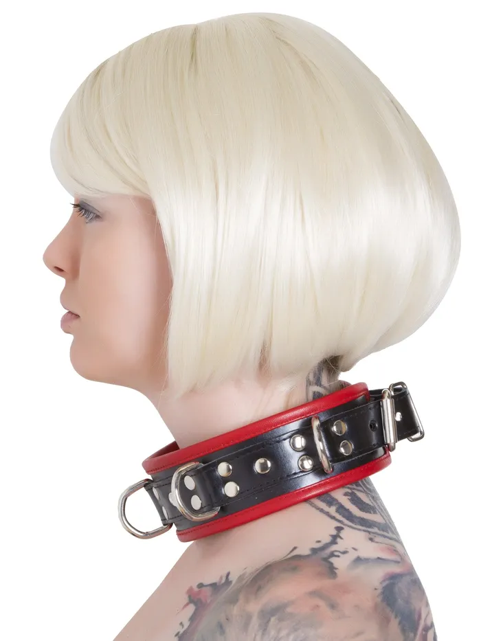 HonourSkintwocom Restraints Black Red Leather Five DRing Collar