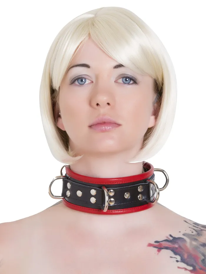 HonourSkintwocom Restraints Black Red Leather Five DRing Collar