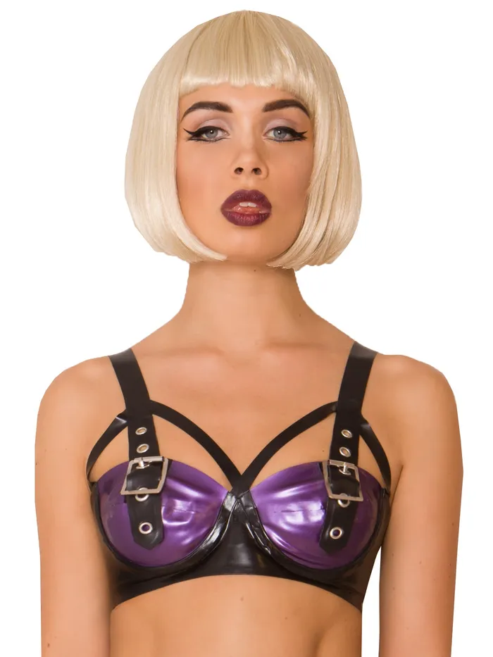 Latex Buckle Bra in Purple HonourSkintwocom Vibrators