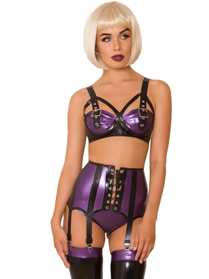 Latex Buckle Bra in Purple HonourSkintwocom Vibrators