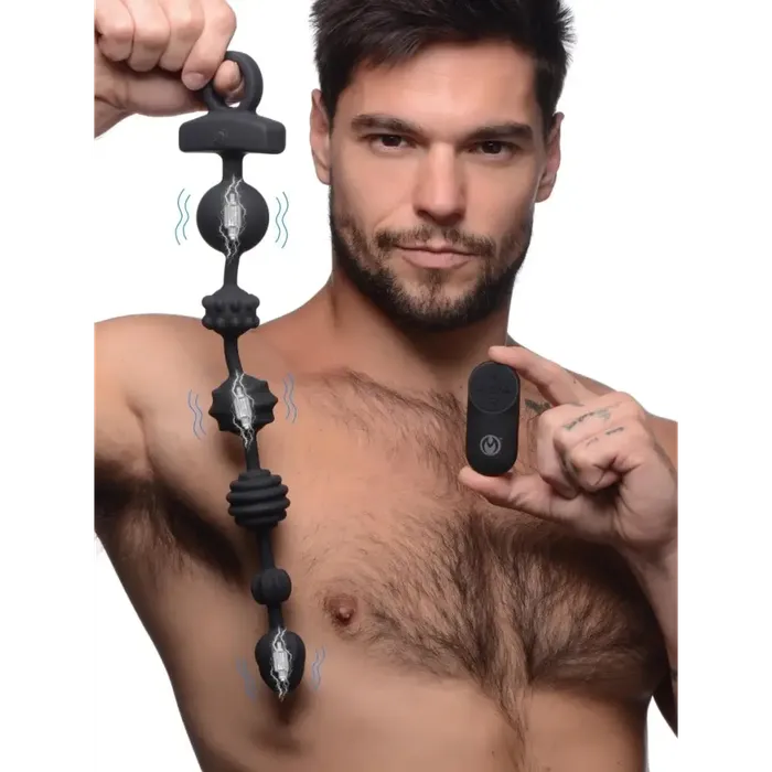 Male Sex Toys 21x Dark Rattler Vibrating Silicone Anal Beads With Remote Master Series