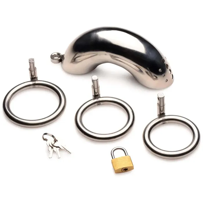 Male Sex Toys Master Series Forged Captor Locking Stainless Steel Chasity Cage Male Sex Toys Master Series Forged Captor Locking Stainless Steel Chasity Cage