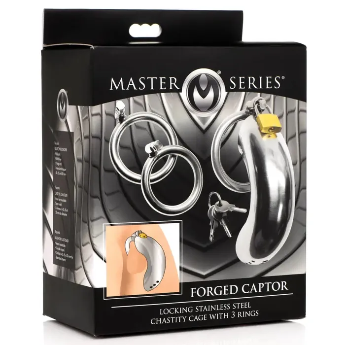 Male Sex Toys Master Series Forged Captor Locking Stainless Steel Chasity Cage