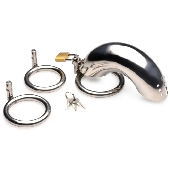 Male Sex Toys Master Series Forged Captor Locking Stainless Steel Chasity Cage