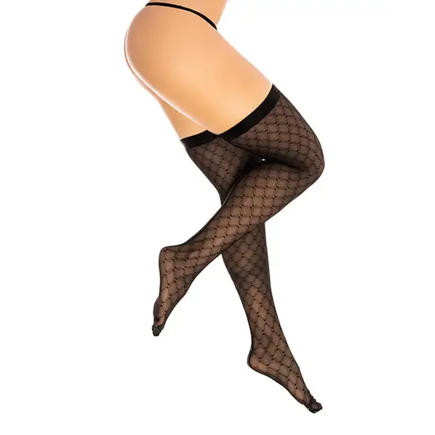 Mapale Anal Diamond Mesh Thigh High Black