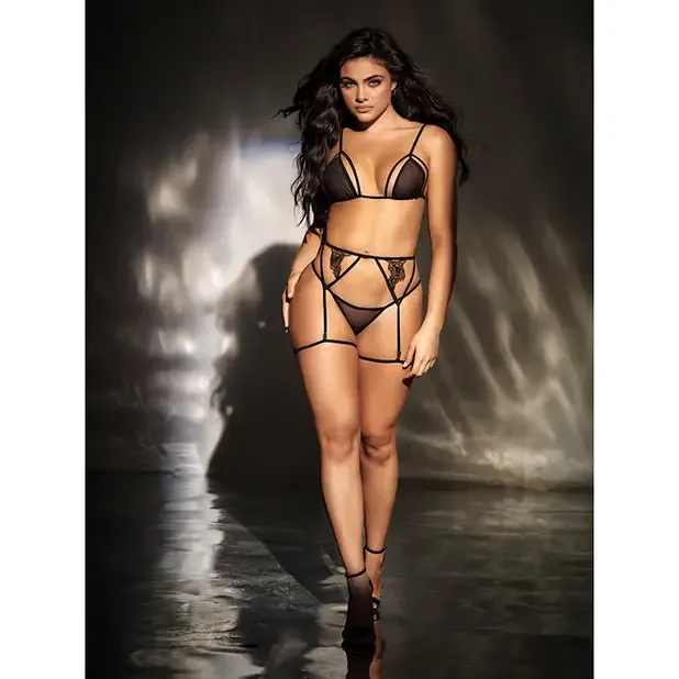 Mapale Anal Mesh Top Wadjustable Coverage Garter Belt Thong Black