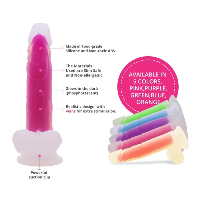 Neojoy Dildos Neojoy Luminous Dildo Pure Silicone transparent suction cup Pink 83 inch 22cm