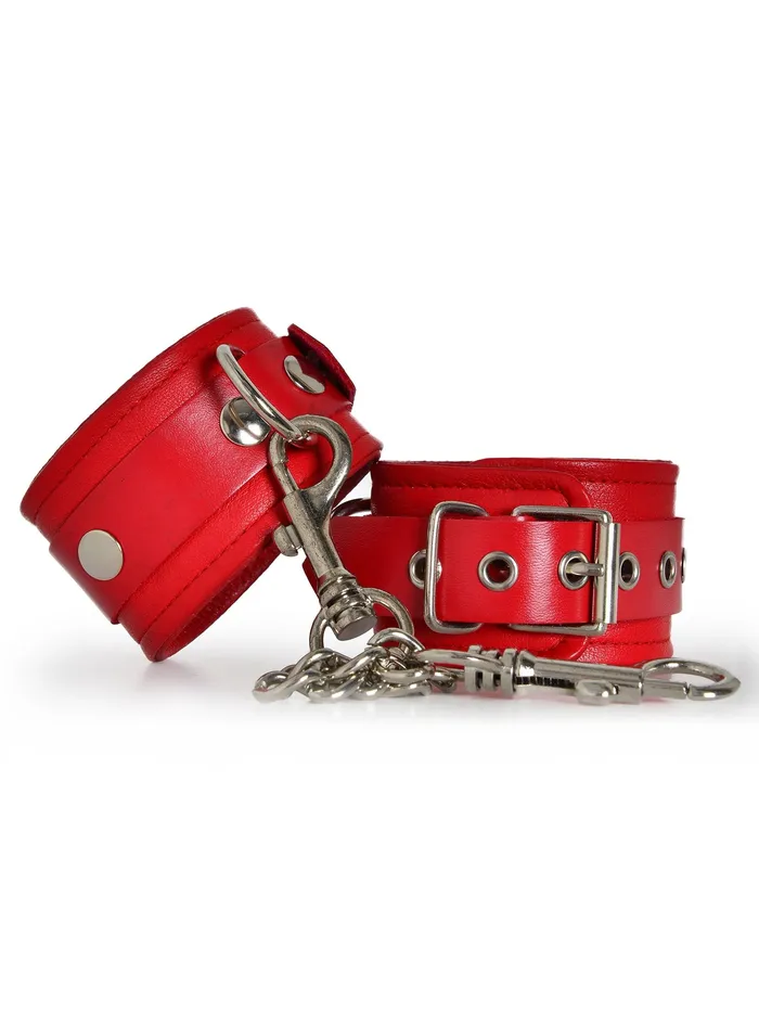 Red Leather Wrist Cuffs HonourSkintwocom Restraints