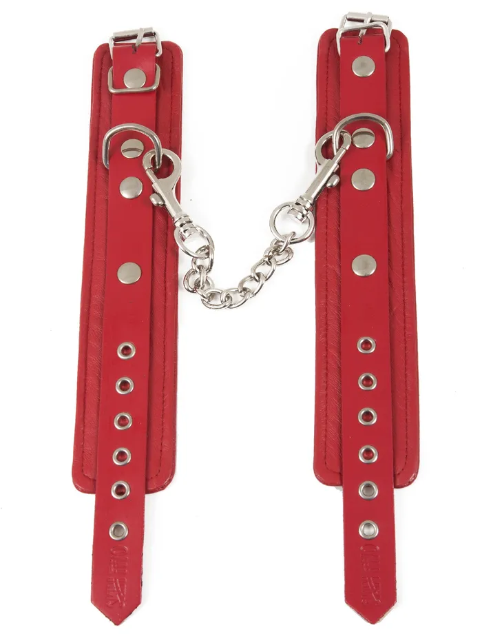 Red Leather Wrist Cuffs HonourSkintwocom Restraints
