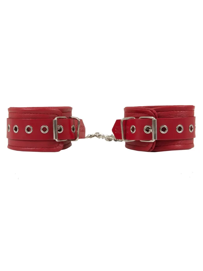 Red Leather Wrist Cuffs HonourSkintwocom Restraints