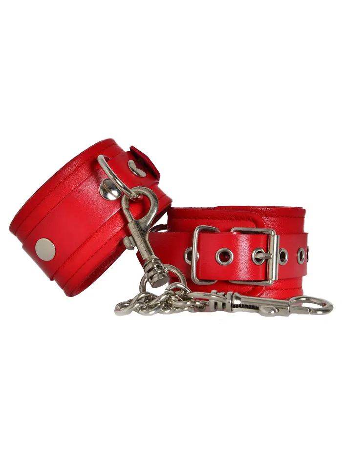 Red Leather Wrist Cuffs HonourSkintwocom Restraints