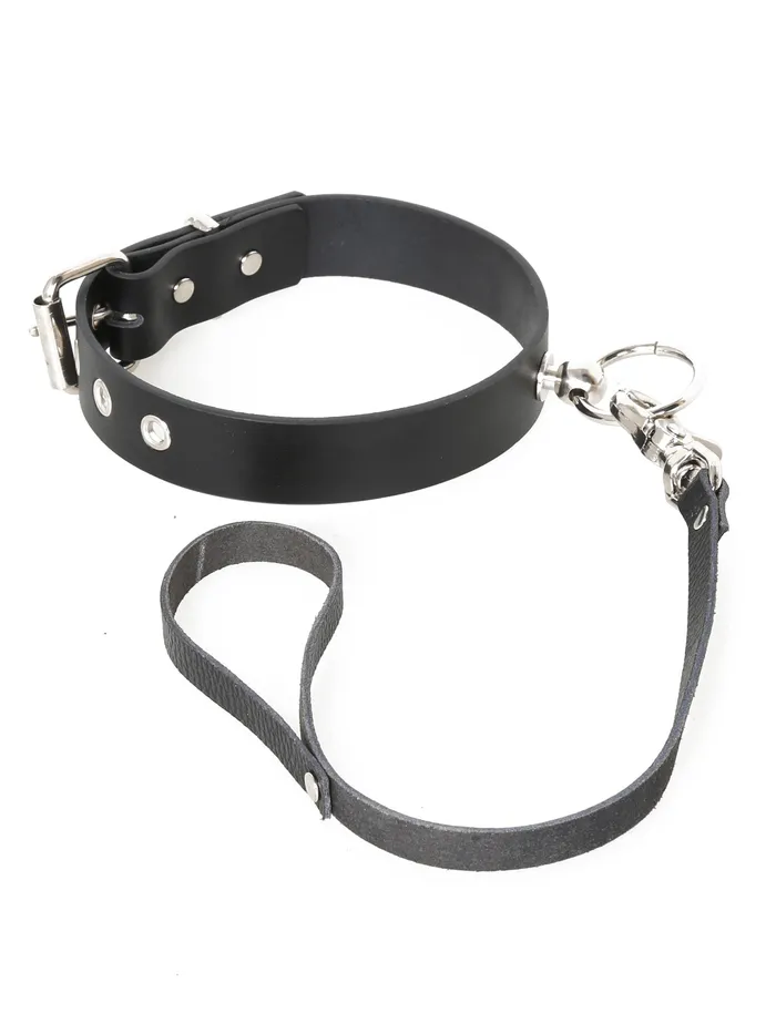 Restraints HonourSkintwocom Leather Knocker Collar with Leash