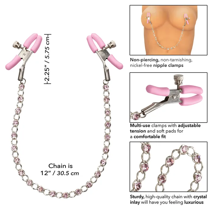 Vibrators CalExotics Calexotics Nipple Play Crystal Chain Clamps Pink