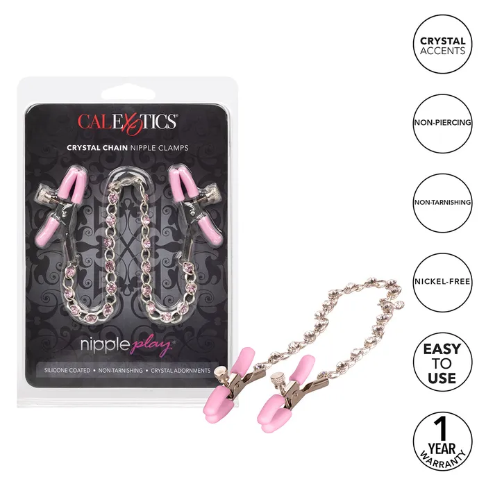 Vibrators CalExotics Calexotics Nipple Play Crystal Chain Clamps Pink