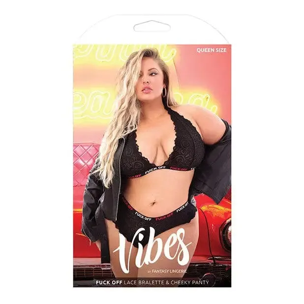 Vibrators Fantasy Lingerie Vibes Fuck Off Lace Bralette Cheeky Panty Black Qn Vibrators Fantasy Lingerie Vibes Fuck Off Lace Bralette Cheeky Panty Black Qn