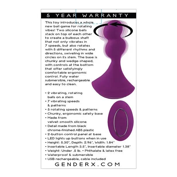 Vibrators Gender X Ball Game Rechargeable Rotating Silicone Vibrator Purple Gender X