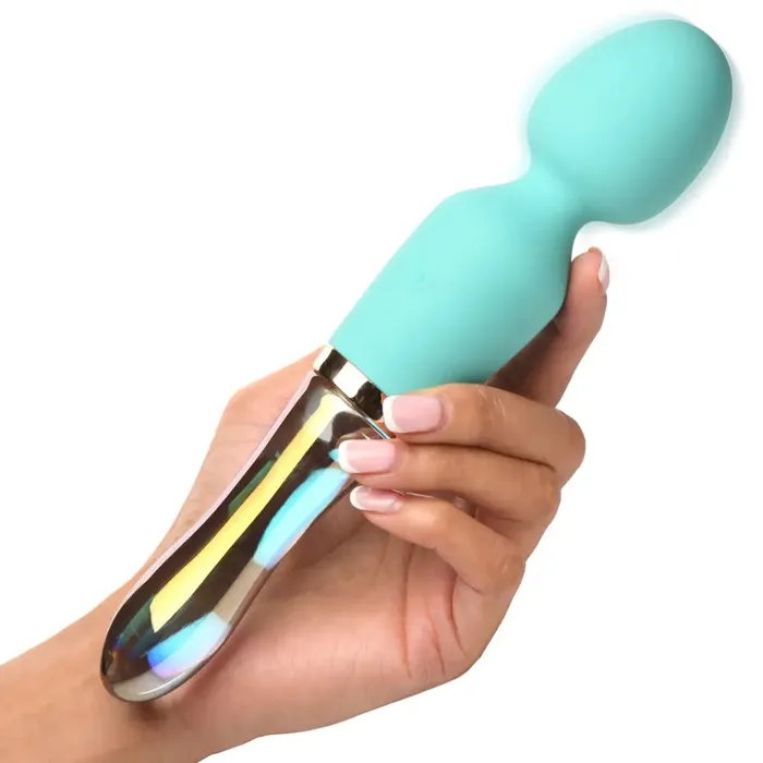 XR Brands Dildos 10x Turquoise Dual Ended Silicone And Glass Wand