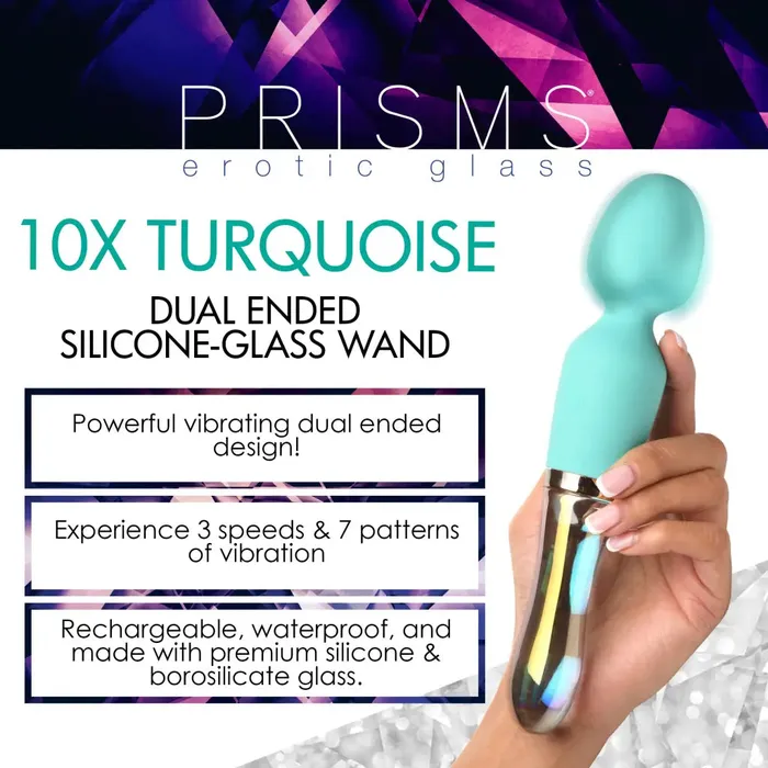 XR Brands Dildos 10x Turquoise Dual Ended Silicone And Glass Wand