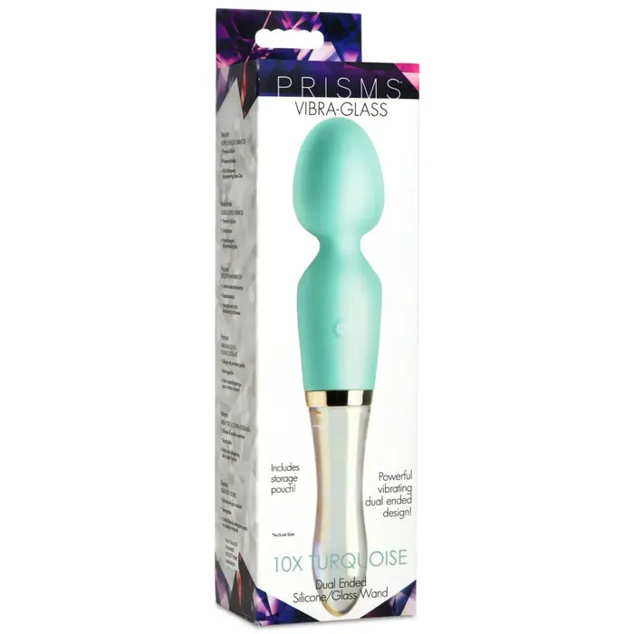 XR Brands Dildos 10x Turquoise Dual Ended Silicone And Glass Wand