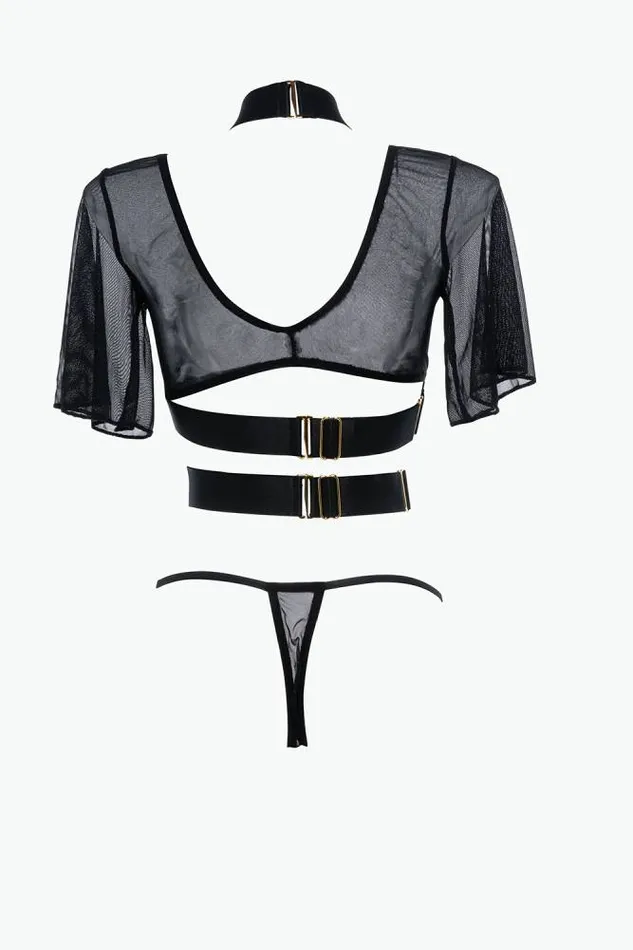 Allure Lingerie Adore Dreamer Strappy Top Thong Black OS Allure Lingerie Anal