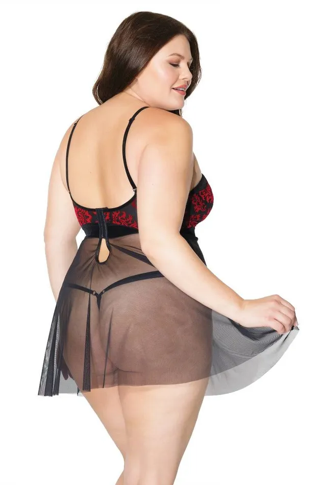 Anal Coquette 20308 Plus Halter Babydoll Gstring Set RedBlack OSXL Coquette