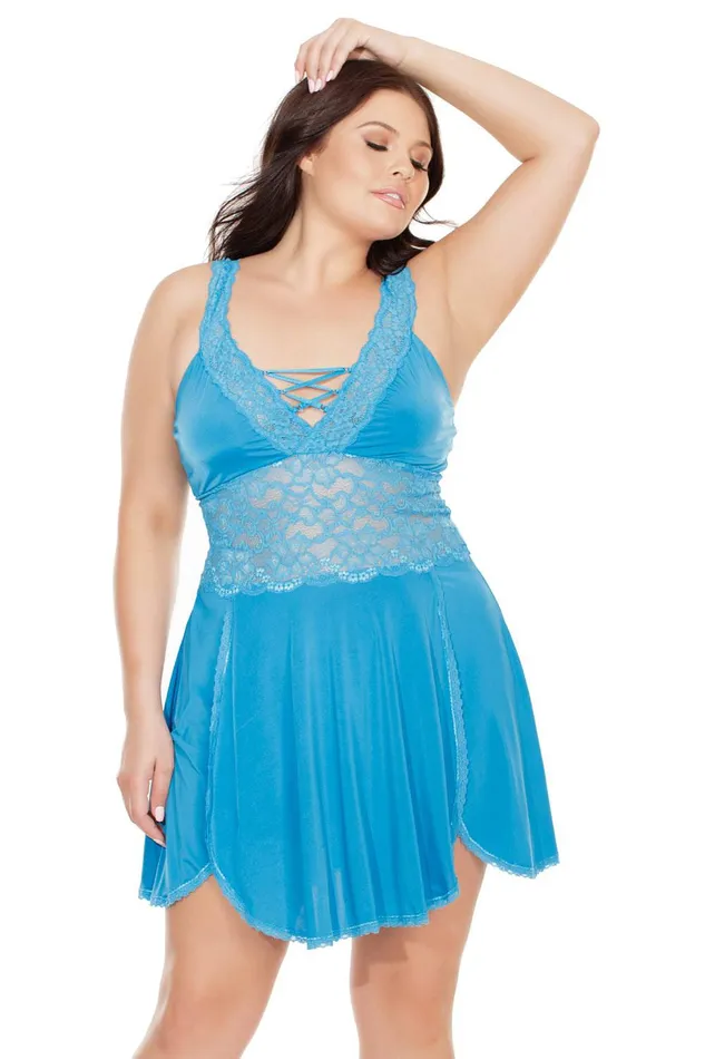 Anal Coquette 7230X Babydoll Thong Set Blue OSXL Coquette