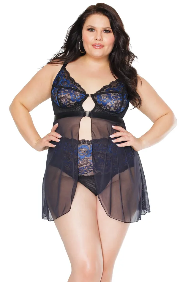 Anal Coquette Coquette 22103 PLUS Babydoll Thong Set BlackBlue