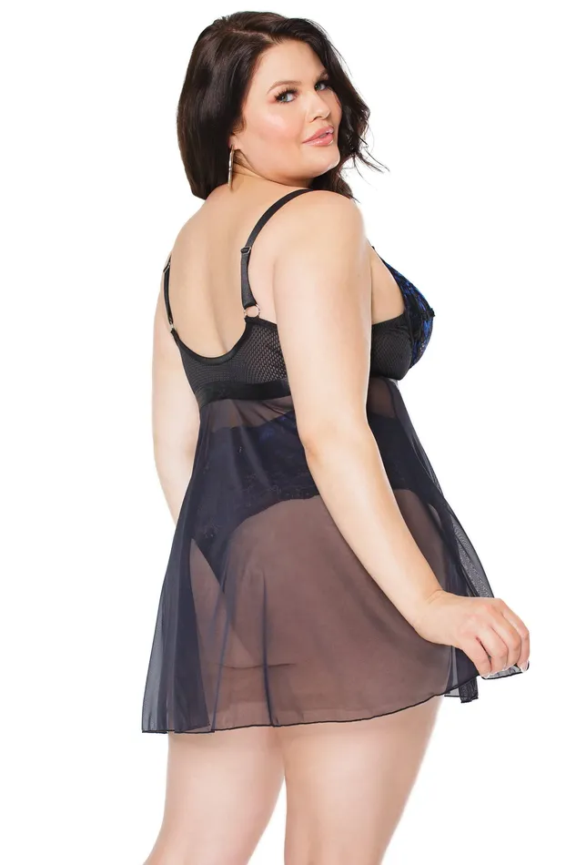 Anal Coquette Coquette 22103 PLUS Babydoll Thong Set BlackBlue