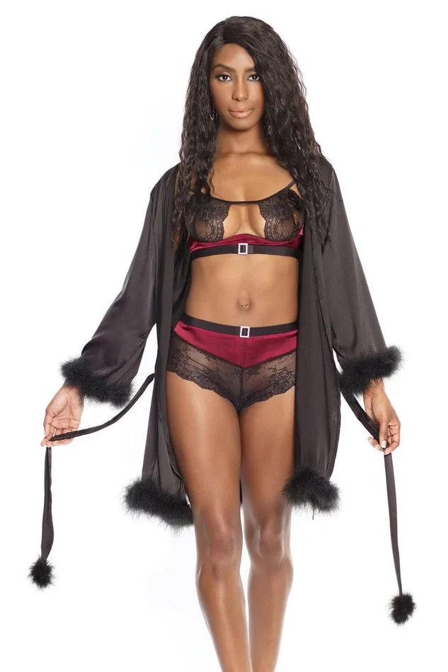 Anal Coquette Coquette 3875 Satin Robe Black OS Anal Coquette Coquette 3875 Satin Robe Black OS