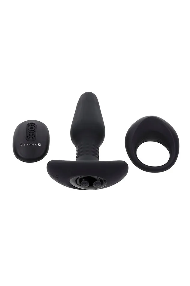 Anal Evolved Gender X Teamwork Remote Controlled Butt Plug Penis Ring Set Black