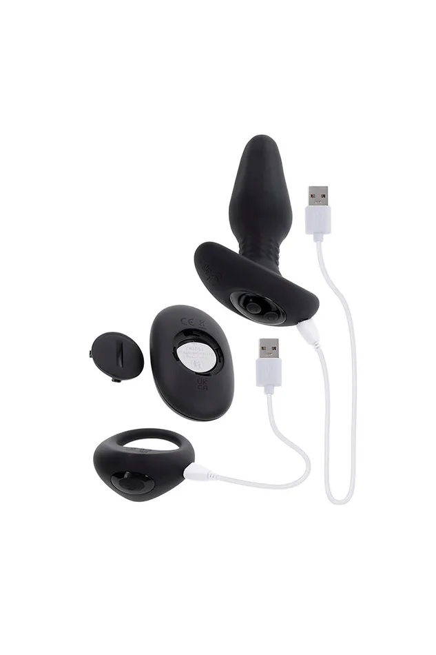 Anal Evolved Gender X Teamwork Remote Controlled Butt Plug Penis Ring Set Black