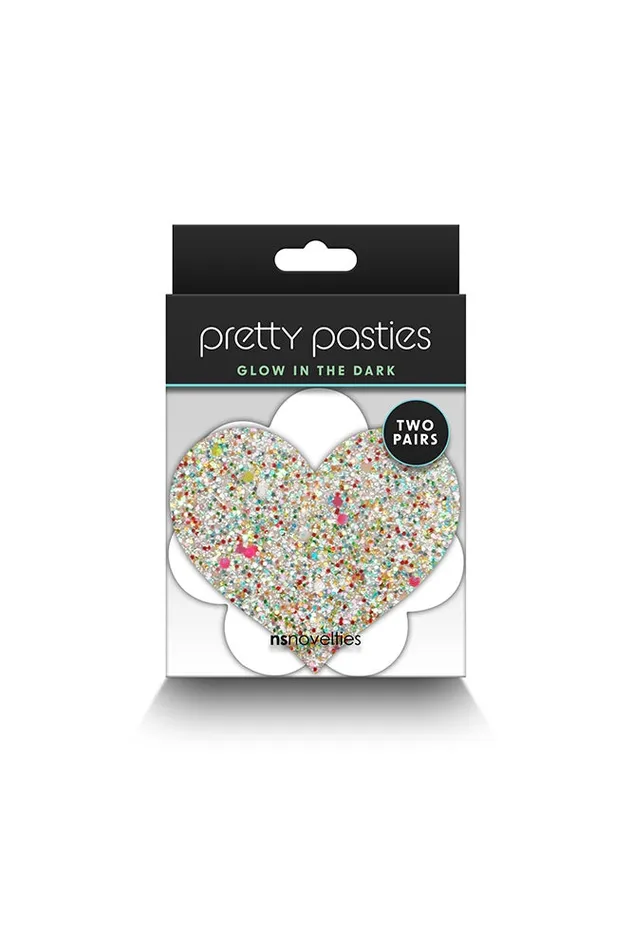 Anal NS Novelties NS Novelties Pretty Pasties Heart Flower Glow in the Dark Glitter Pasties 2 Pair
