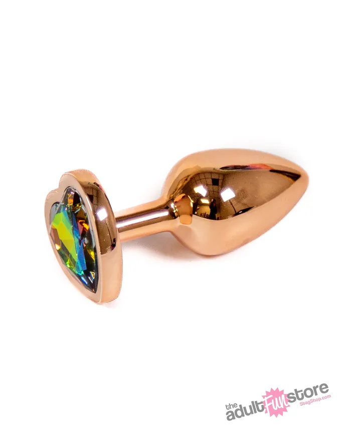 Anal NS Novelties Rear Assets Aluminum Heart Butt Plug Rose GoldRainbow 275 Inch NS Novelties