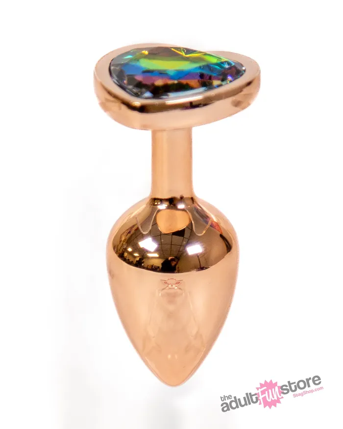 Anal NS Novelties Rear Assets Aluminum Heart Butt Plug Rose GoldRainbow 275 Inch NS Novelties