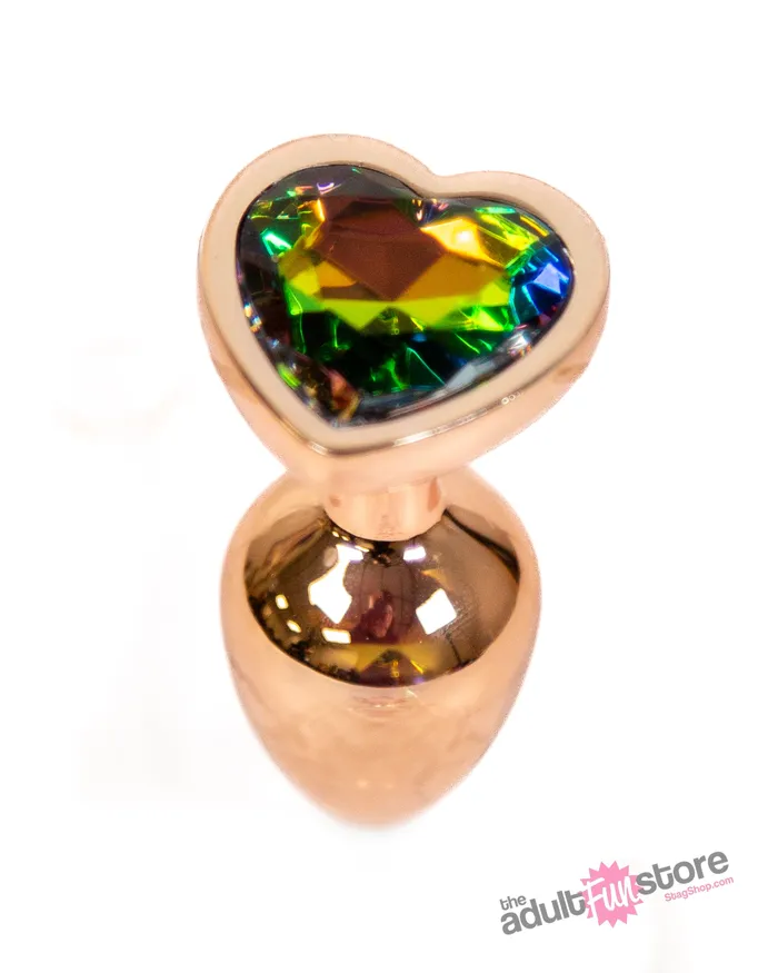 Anal NS Novelties Rear Assets Aluminum Heart Butt Plug Rose GoldRainbow 275 Inch NS Novelties