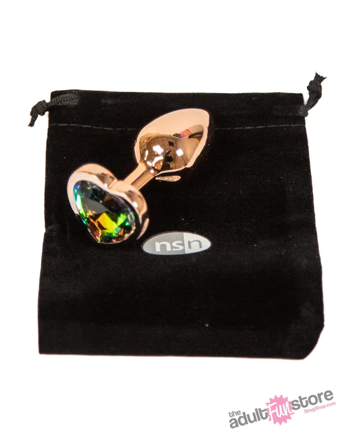 Anal NS Novelties Rear Assets Aluminum Heart Butt Plug Rose GoldRainbow 275 Inch NS Novelties