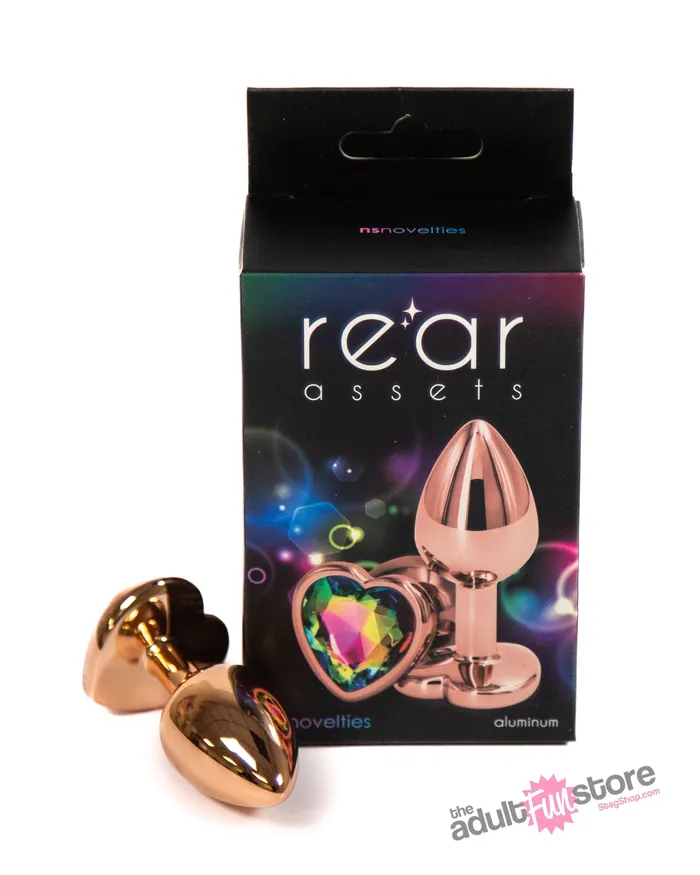 Anal NS Novelties Rear Assets Aluminum Heart Butt Plug Rose GoldRainbow 275 Inch NS Novelties