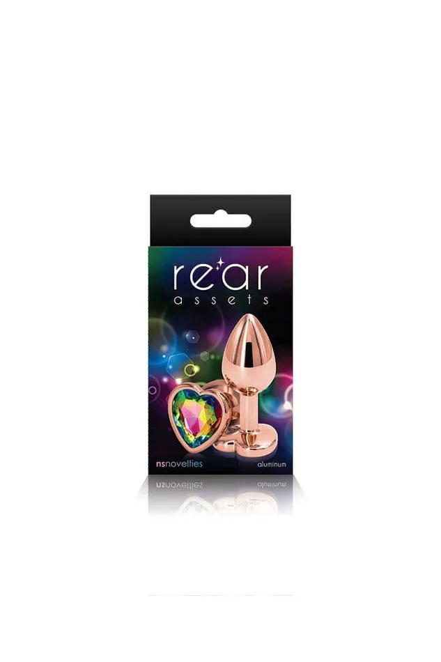 Anal NS Novelties Rear Assets Aluminum Heart Butt Plug Rose GoldRainbow 275 Inch NS Novelties