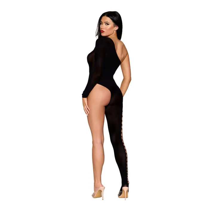 Bodystockings Playsuits Dreamgirl Asymmetrical Seamless Bodystocking 0514 Black DREAMGIRL