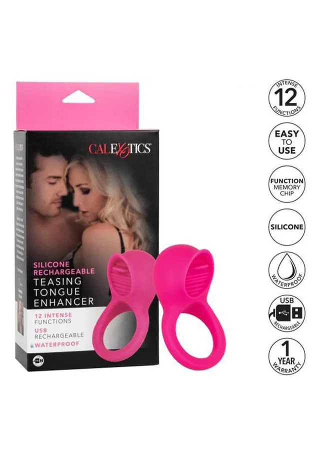 Cal Exotics Cal Exotics Couples Enhancer Silicone Rechargeable Teasing Tongue Pink Vibrators