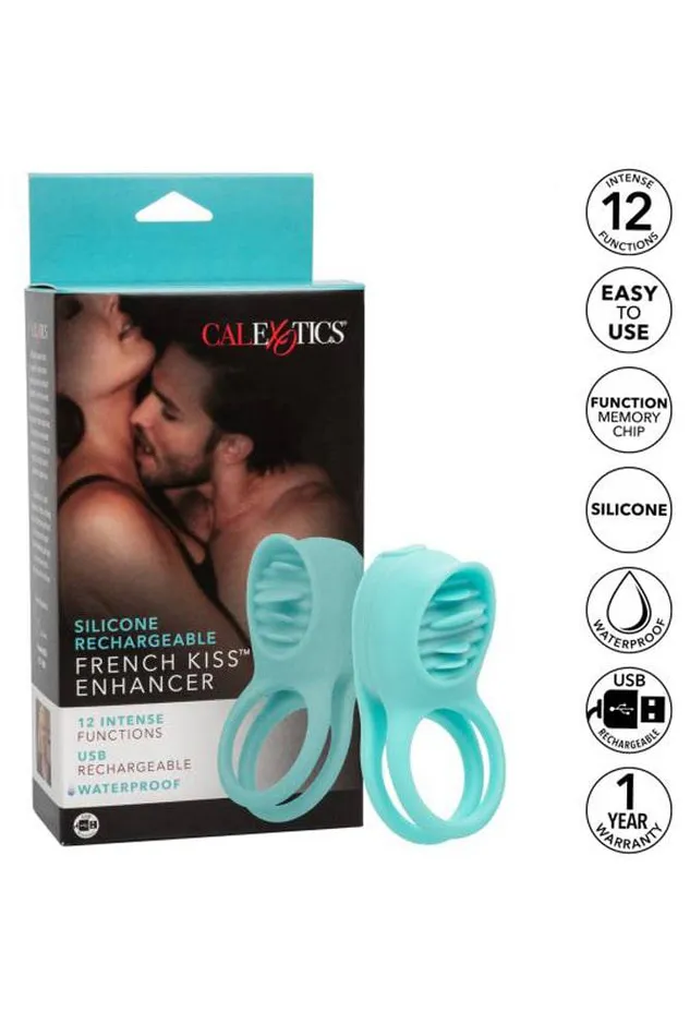 Couples Cal Exotics Couples Enhancer Rechargeable French Kiss Enhancer Cock Ring Aqua Cal Exotics