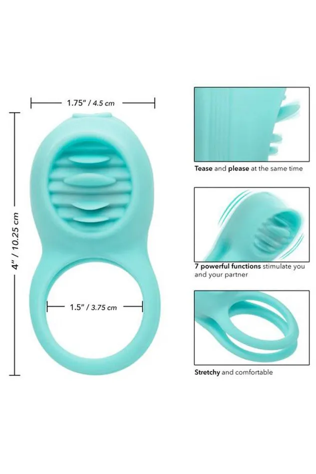 Couples Cal Exotics Couples Enhancer Rechargeable French Kiss Enhancer Cock Ring Aqua Cal Exotics