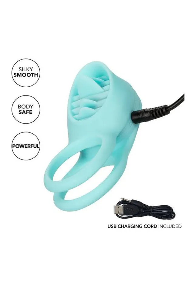 Couples Cal Exotics Couples Enhancer Rechargeable French Kiss Enhancer Cock Ring Aqua Cal Exotics